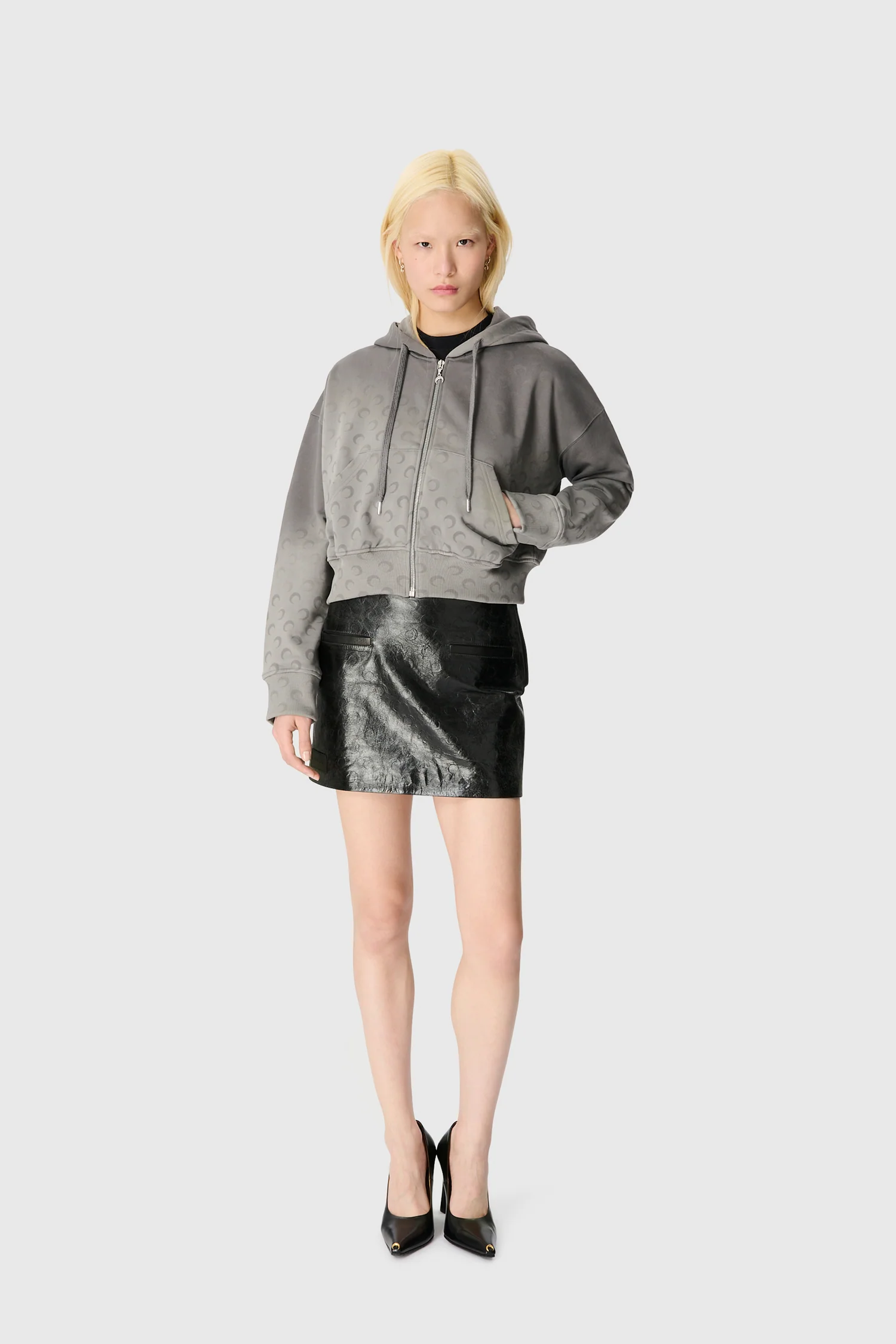 FADED MOON FLEECE CROPPED ZIPPED HOODIE - Image 2