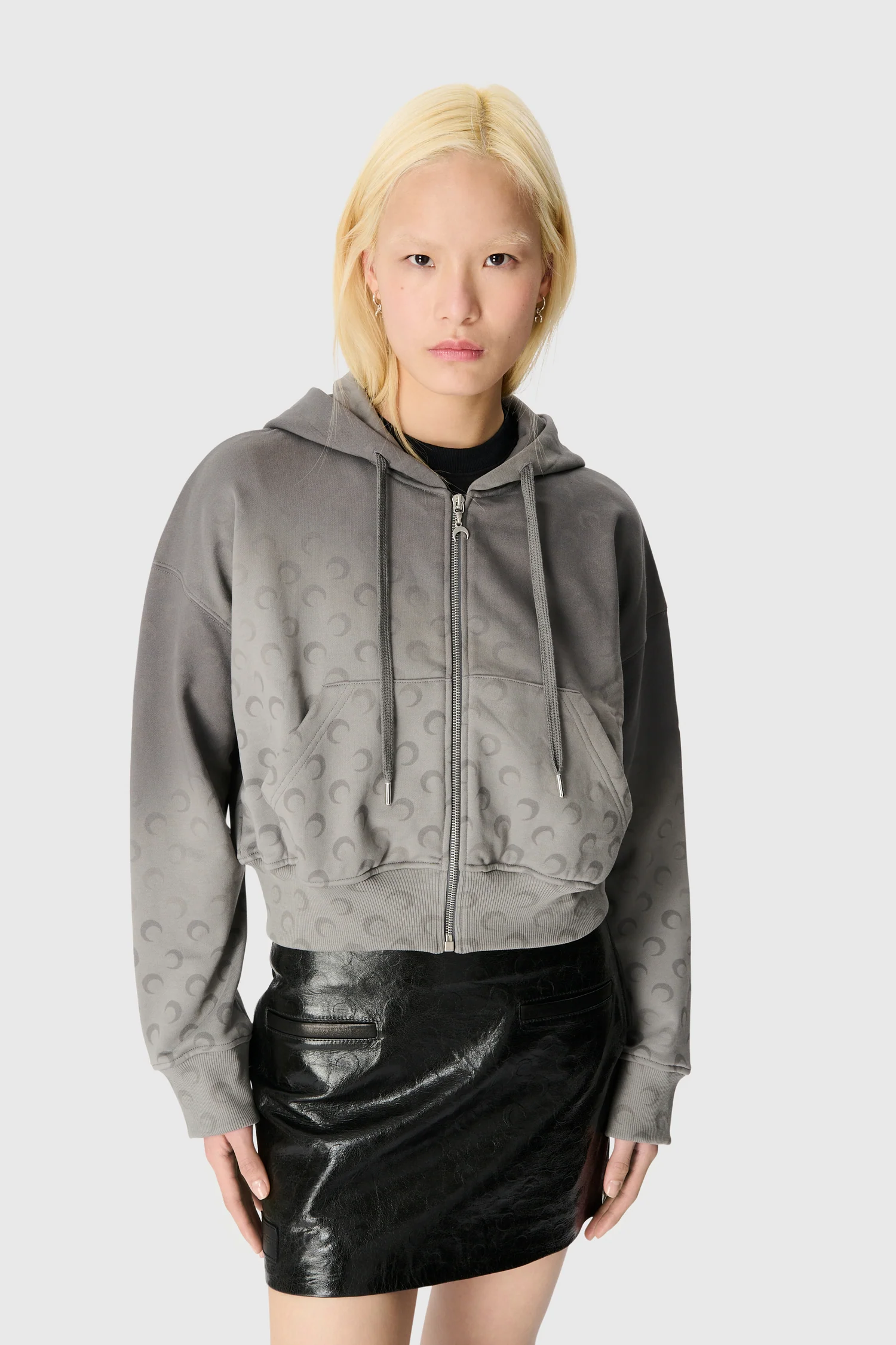 FADED MOON FLEECE CROPPED ZIPPED HOODIE - Image 3