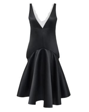 DRAPED HEM V NECK DRESS