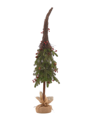 91cm Burlap tree w/red berries