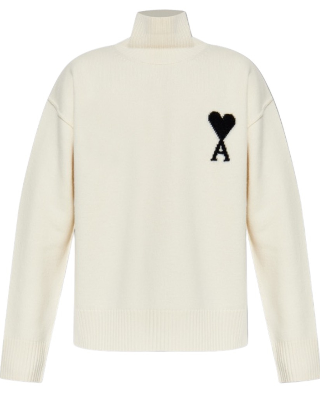 FUNNEL NECK SWEATER WITH CONTRASTED AMI DE COEUR