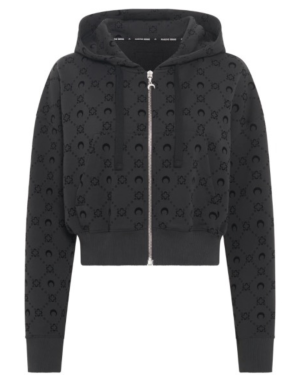 MOONOGRAM FLOCKED FLEECE CROPPED ZIPPED HOODIE