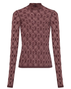 MOONOGRAM MESH FLOCK LS HIGHNECK TOP
