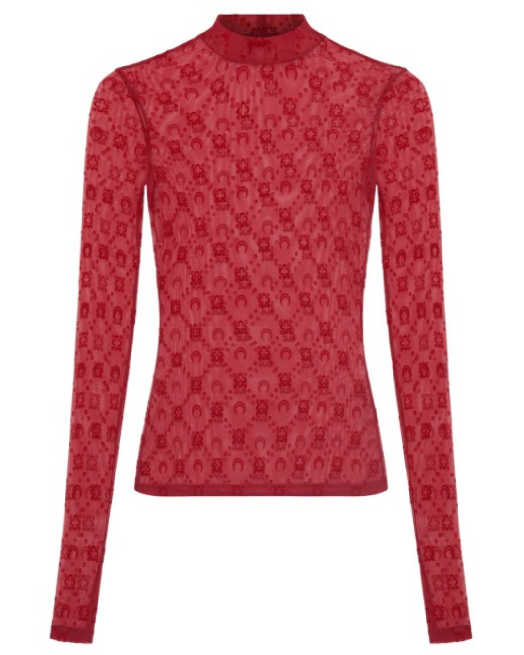 MOONOGRAM MESH FLOCK LS HIGHNECK TOP