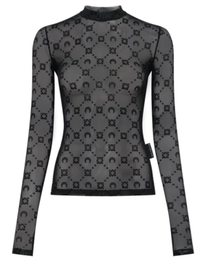 MOONOGRAM MESH FLOCK LS HIGHNECK TOP