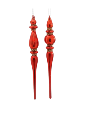 2Asst 28cm Glass Red Icicle Orn