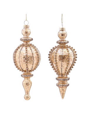 2Asst 20cm Glass gold finial orn w/strass