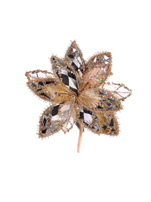 14cm Gold/Black Flower w/ Clip