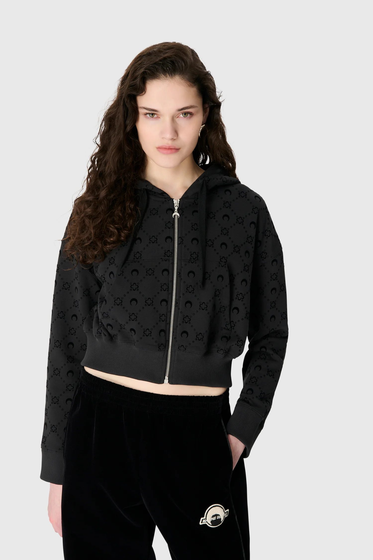MOONOGRAM FLOCKED FLEECE CROPPED ZIPPED HOODIE - Image 3