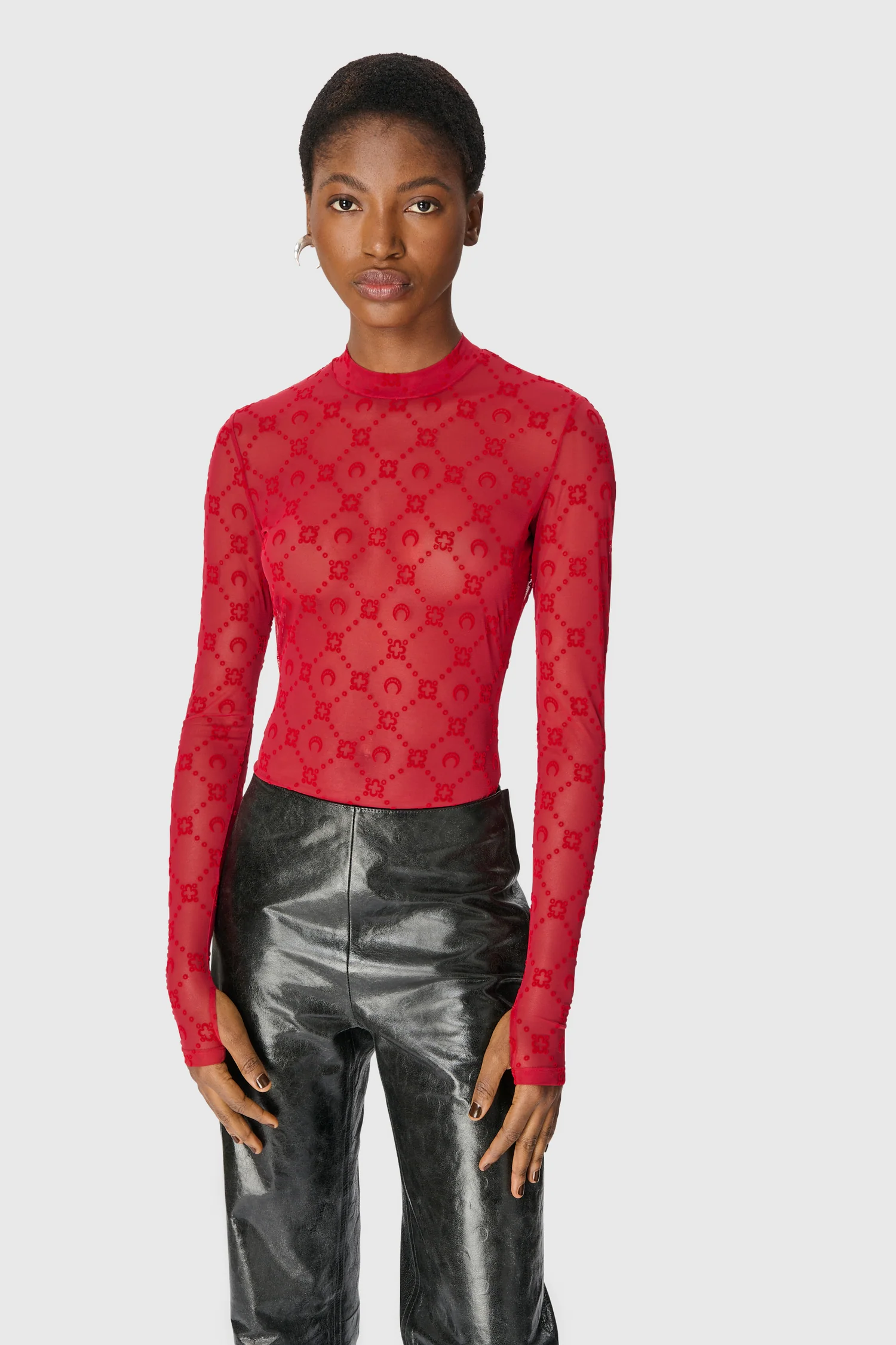 MOONOGRAM MESH FLOCK LS HIGHNECK TOP - Image 3