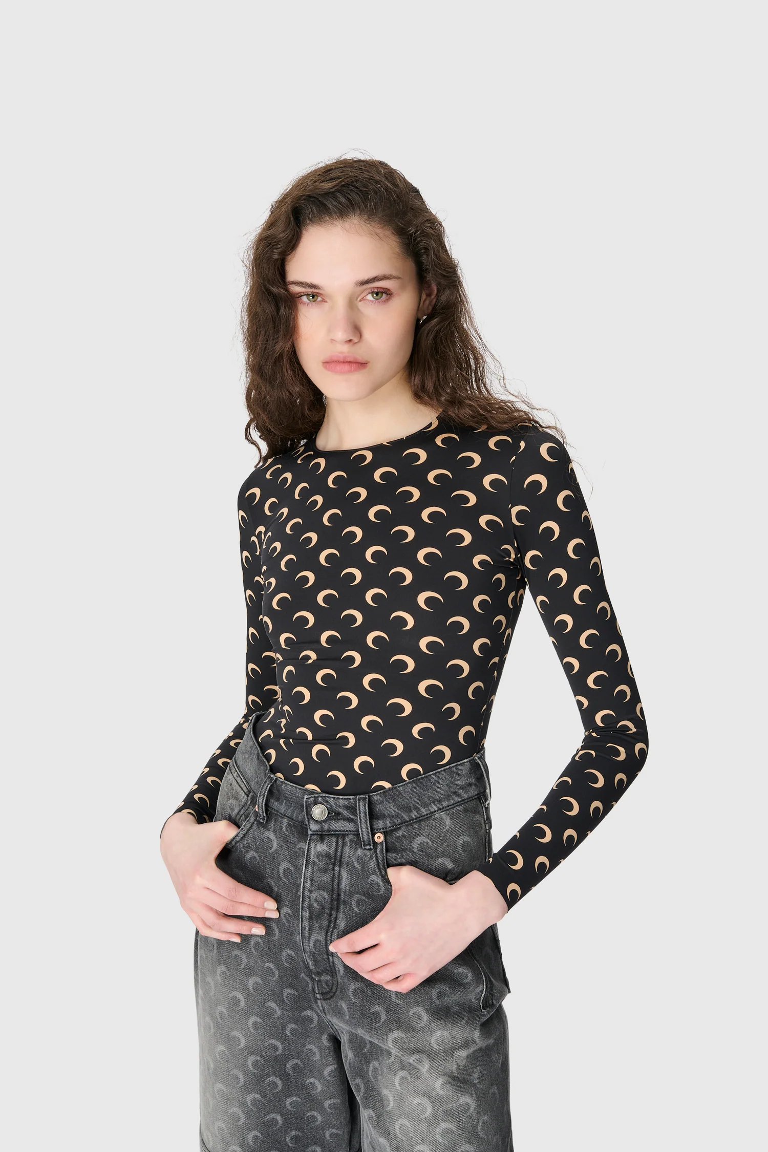 MOON PRINTED JERSEY LS CREWNECK TOP - Image 2