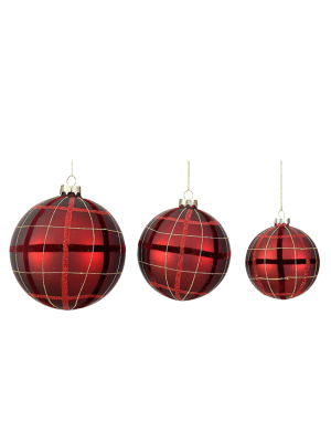 8cm Glass Mat Dark Red Ball w/ Black & Gold Stripes