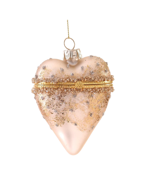 9cm Glass gold opening heart orn w/silver details
