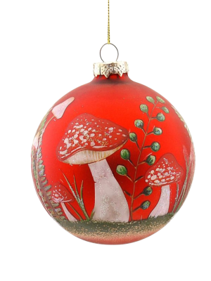 10cm Glass Red Ball w/ Mushrooms