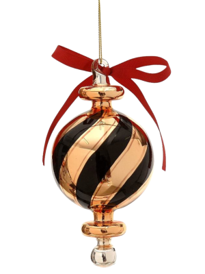 12.5cm Black/Gold Glass Orn w/ Red Bow