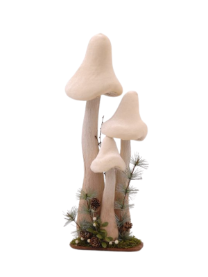 47cm Brown & white mushrooms w/pincones