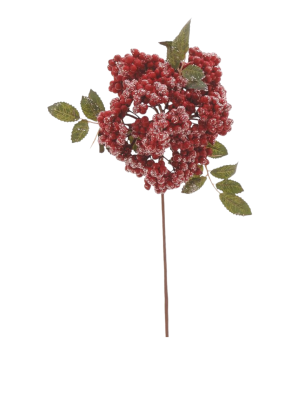 28cm Branch w/ Red Snowy Berries & Leaves