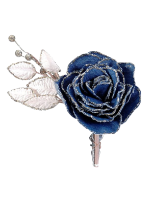 25cm Blue rose w/clip