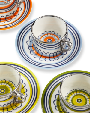ESPRESSO CUPS FLORAL ORANGE + BLUE SET 2