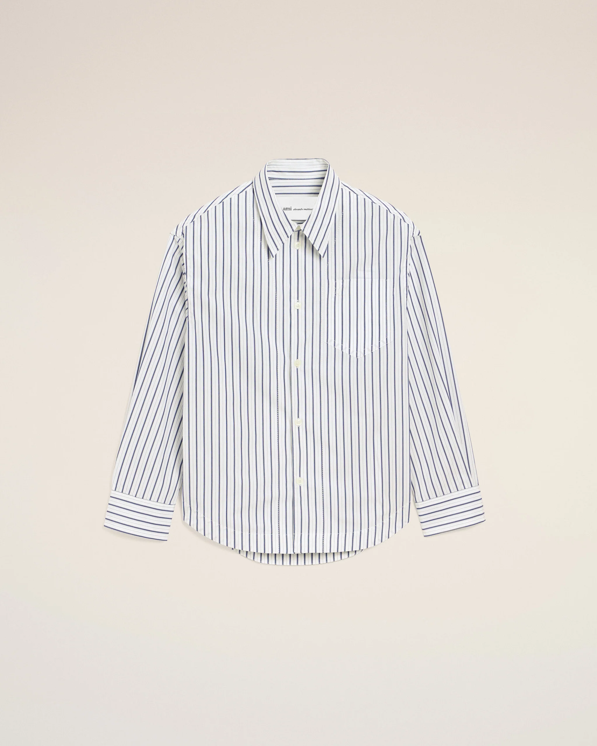 LONG SLEEVE WIDE SHIRT WITH SHARP COLLAR AND EMBOSSED AMI DE COEUR