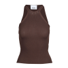 Brown ribbed sleeveless knit tank top with a high neckline and a white brand label at the back reading 'ERIKA CAVALLINI'