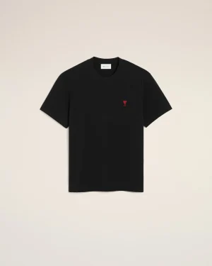 Black short-sleeve T-shirt with a small red heart and an 'A' emblem on the left chest.