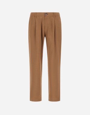 COTTON LINEN POPLIN PANTS, REGULAR FIT