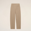 Beige high-waisted trousers with a fabric belt, shown full-length against a pale neutral background.
