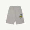 Front view of light gray shorts with an elastic waistband and two side pockets.