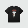 Black T-shirt with a graphic of a cracked heart and red script text reading 'CALL ME WHEN YOU MISS ME' above a signature-like word.