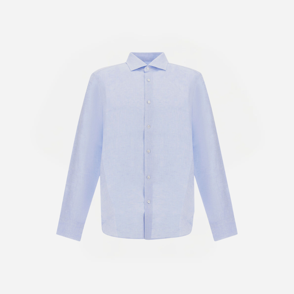 Light blue long-sleeve button-down shirt with a classic collar and front placket.