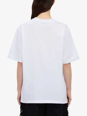 Back view of a person wearing a plain white oversized T-shirt.