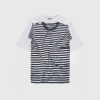 Striped black-and-white short-sleeve tee with white long sleeves peeking from beneath, brand MSGM visible at neck tag