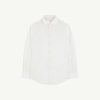 White button-down shirt displayed on a pale background, cropped at the chest area.