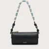 Black leather crossbody/shoulder bag with a turquoise stone chain strap and gold hardware, Cult Gaia logo visible at the bottom edge.