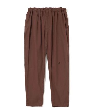 Brown pant with an elastic waistband and relaxed fit, full-length in a warm chocolate color