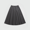 Dark gray midi skirt with an elastic waistband and gentle pleats falling to the hem
