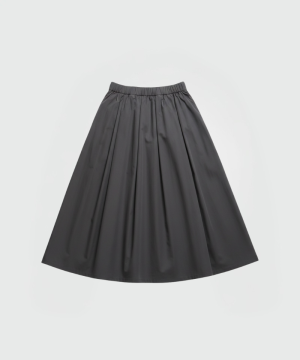 Dark gray midi skirt with an elastic waistband and gentle pleats falling to the hem