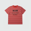 Red and white striped short-sleeve T-shirt with bold MSGM branding and 'SPRING/SUMMER' text on the chest